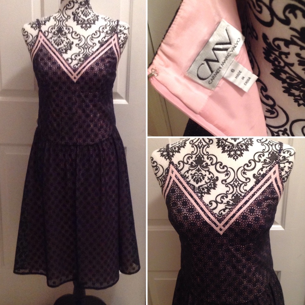 🌸 CARMEN MARC VALVO Navy Eyelet Dress 🌸